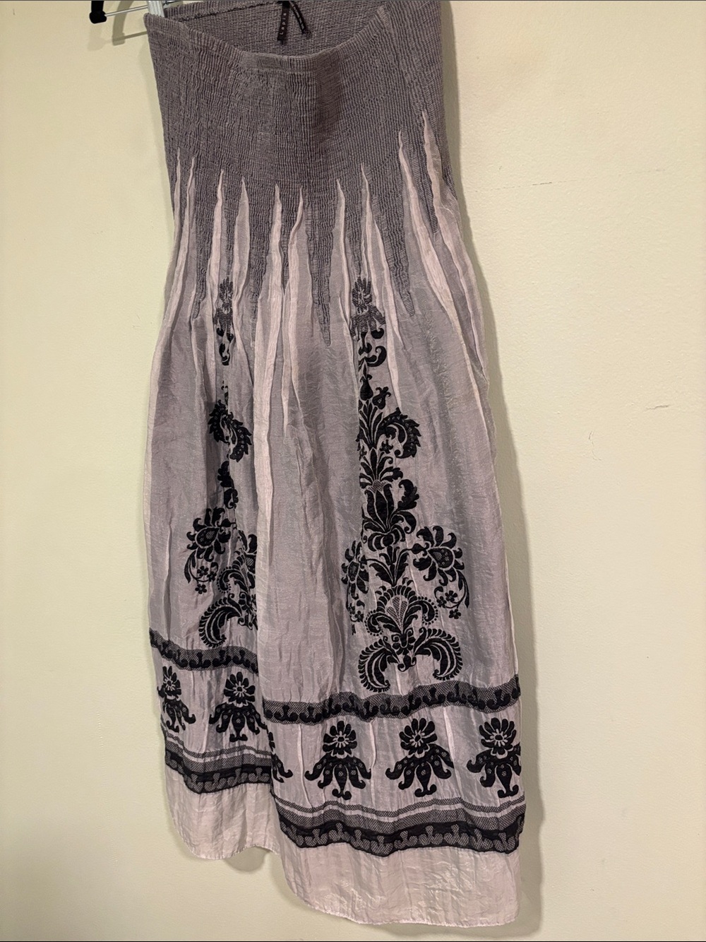 Lapis Vintage Gray and White /Silver Strapless Embroidered Maxi Dress